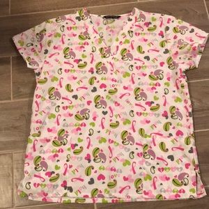 Scrub top with pink ribbons